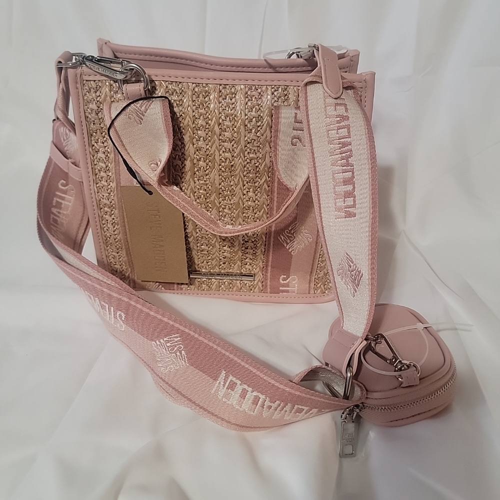 NWT STEVE MADDEN BWEBBER SATCHEL CROSSBODY BAG W AIR POD CASE PINK TIK TOK
